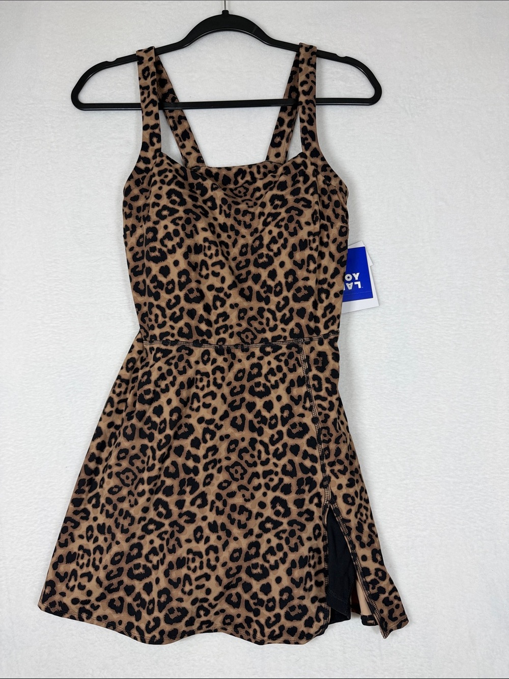 JoyLab Women's Knit Squareneck Slit Active Dress in Leopard Print New with Tags - Picture 4 of 6